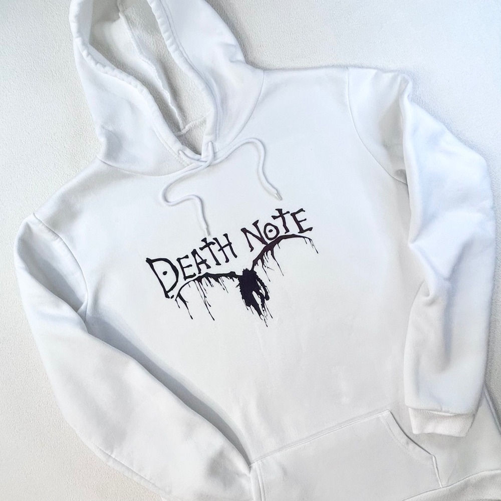 Death Note Ryuk Anime Graphic Hoodie White Kids Pullover Sweatshirt Size Medium